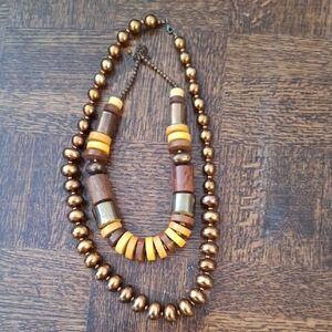 Elegant Gold and Brown Beaded Necklaces, Set Of 2